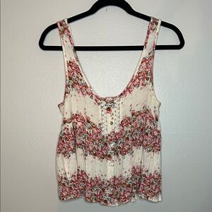 Gypsies & Moondust Cream Tank Top with Pink Floral Print
